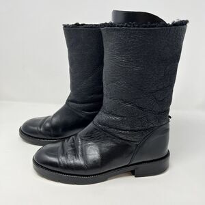 Santana Canada Sherpa Lined Calf Length Boots Sheepskin Leather Women's 7 Black